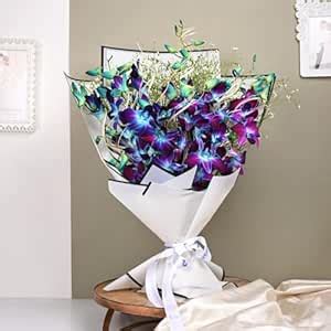 FlowerAura Fresh Live Flower Bouquet of 6 Bloom Blue Flowers For ...