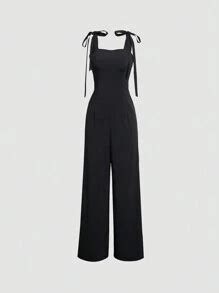 Sweetra Solid Tie Shoulder Cami Jumpsuit | SHEIN USA