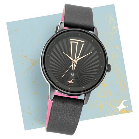 Buy Online Fastrack Ruffles Quartz Analog with Date Black Dial Leather ...