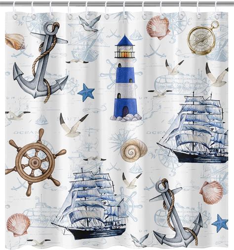Amazon.com: Lindameler Nautical Shower Curtain Lighthouse Shower ...