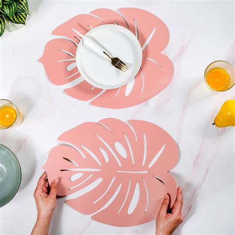 Pink Laser Cut Monstera Leaf Table Mat Set Of 6 Online - Premium Table ...
