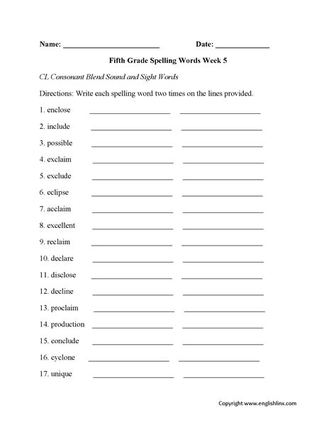 Fifth Grade Spelling Worksheets | Printable Word Lists & Weekly Practice