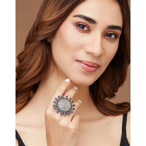 Buy Fabindia Blue Metal Adjustable Ring Online