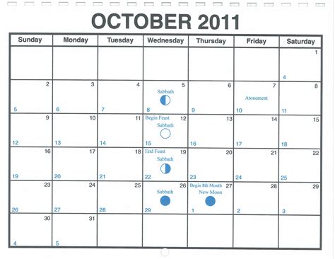 October 2011 Calendar