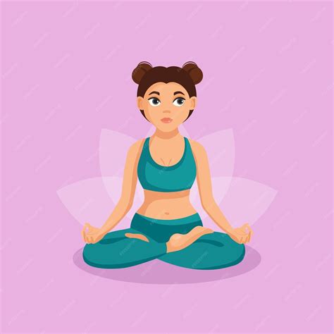 Mädchen im Lotussitz praktiziert Yoga. Flache Vektor-Cartoon ...