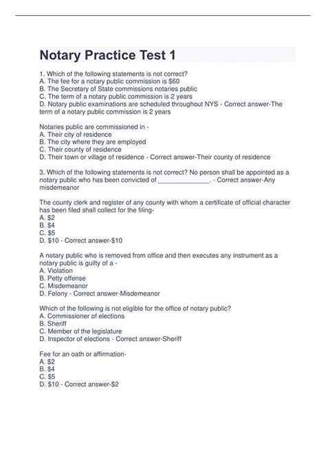 Notary Practice Test 1 with 100% Correct Answers 2023 - Notary Practice ...