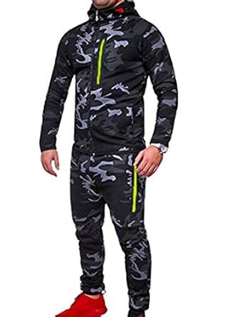 Buy chenshijiu Men Two Pieces Camo Print Jacket and Pants Tracksuit ...