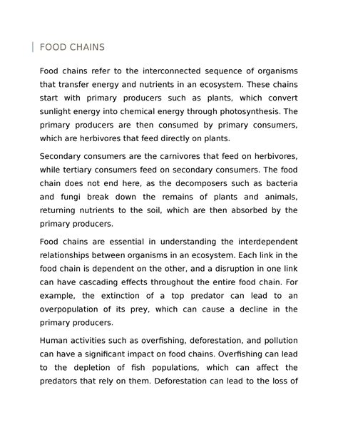 A detailed note on Food chains - FOOD CHAINS Food chains refer to the ...