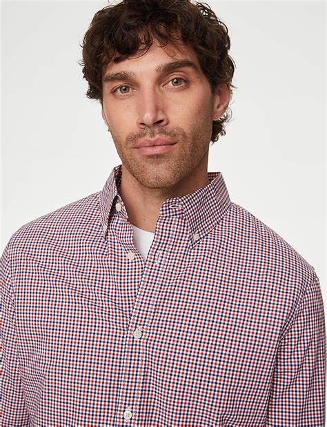 Buy Cotton Rich Gingham Check Oxford Shirt at Marks & Spencer