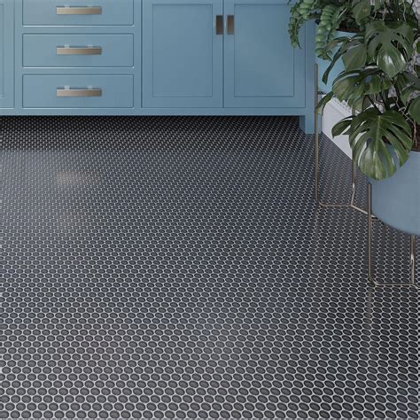 Penny Floor Tile Mini Grey Penny Round Grey Mosaics Effect Gloss