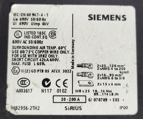 SIEMENS SIRIUS 3RB2956-2TH2 20-200A CURRENT TRANSFORMER 3RB29562TH2 ...
