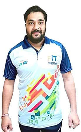 Buy SEEMNU Polyester Casual Regular Fit Half Sleeves Khelo India T ...