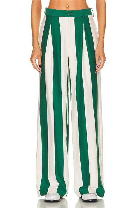 Helsa Rugby Pleated Pant in Green & Ivory Stripe | FWRD