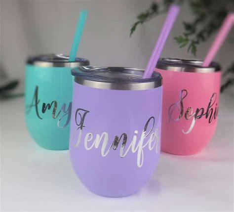 Glitter Lilac Wine Tumbler With Straw Personalized Tumbler Bridesmaid ...