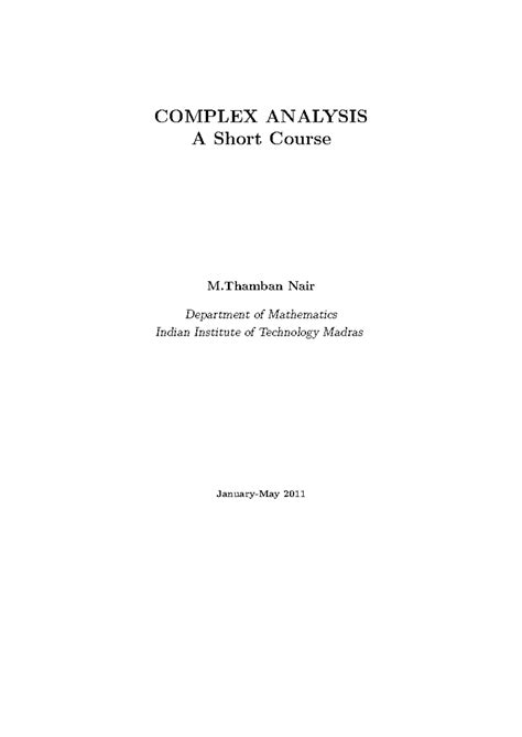 Complex Analysis Course Notes (M.Sc. Mathematics) IIT Madras - Studocu