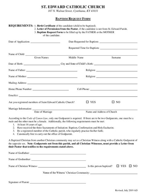 Fillable Online SAINT EDWARD PARISHBAPTISM REQUEST FORM Fax Email Print ...