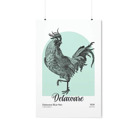 Delaware State Bird Poster, Delaware Blue Hen Wall Art, Gallus Gallus ...