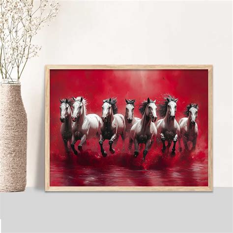 Seven Running Vastu Lucky Horse Theme Wall Posters with Frame – Kotart