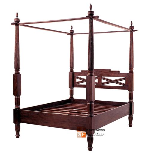 Bali Antique Canopy Beds Frame Solid Teak Wood Colonial Furniture