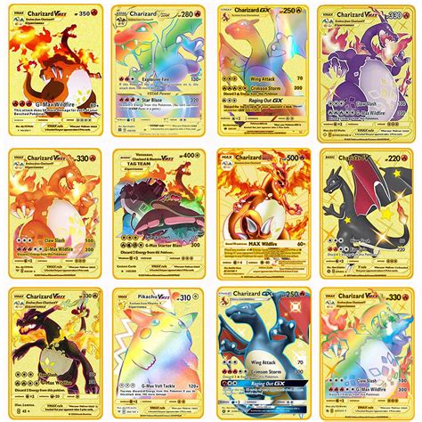 Asvuo 12 Pcs Metal Charizard Cards Vmax Gx Series Rainbow | Desertcart ...