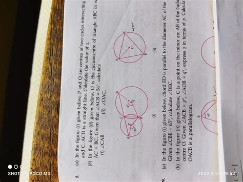 8 (i) In the figure given below P and Q are centres of two circles ...