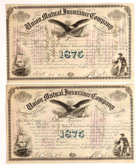 Union Mutual Insurance Company Stock Certificate Pair [155554]