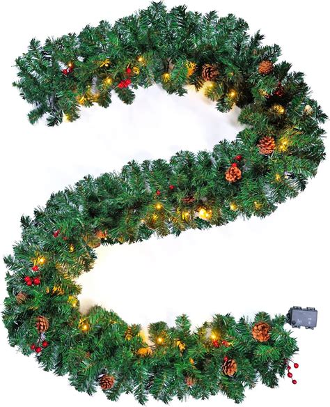 Amazon.com: Lighted Christmas Garland Prelit, 9 Ft Outdoor Xmas Garland ...