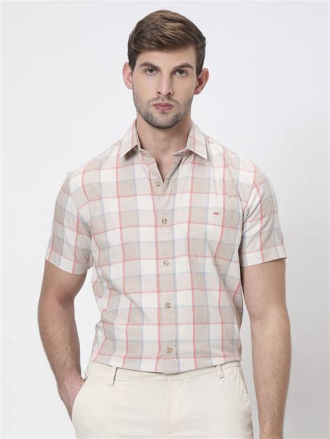 Buy Light Khaki Square Check Slim Fit Casual Shirt Online at Muftijeans