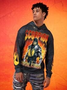 Mortal Kombat X SHEIN Unisex Scorpion Character Flame Graphic Relaxed ...