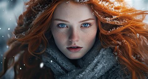 Captivating Redhead in Winter Wonderland 53691988 Stock Photo at Vecteezy