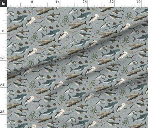 Buy Spoonflower Fabric - Sharks Octopus Fish Shark Ocean Deep Sea ...
