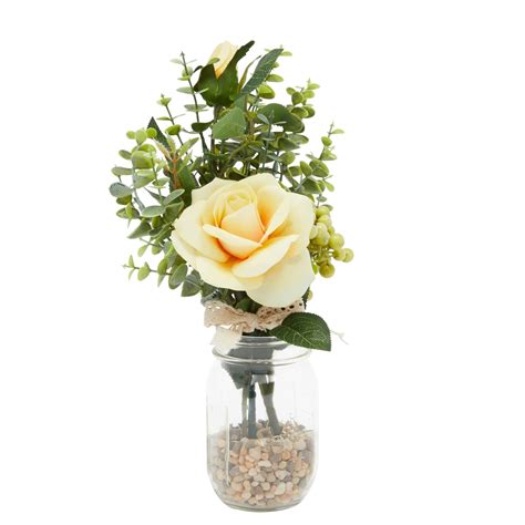 Yellow Rose and Eucalyptus Flower Bouquet, Artificial Floral ...