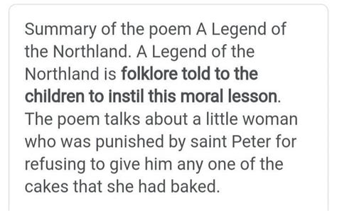 Summary of poem A Legend of the Northland....class9 beehive ...