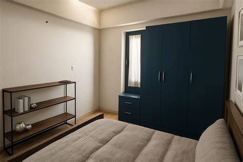 Contemporary Compact Floor to Ceiling Wardrobe Design with Dresser Unit