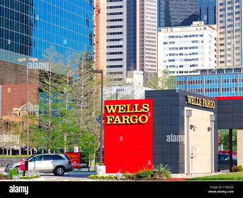 Wells Fargo branch in downtown Dallas, Texas with skyscrapers and ...