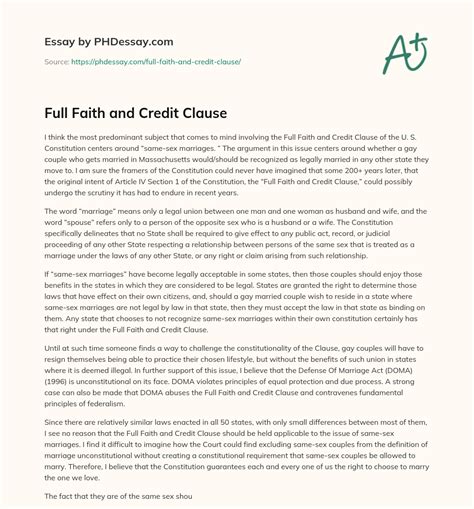 Full Faith and Credit Clause (600 Words) - PHDessay.com