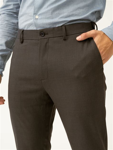 Buy Men's Charcoal Checkerd Slim Fit Lightweight Formal Trousers Online