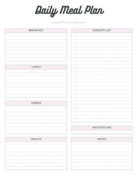 6 Daily Meal Planner Templates | Printable Menu
