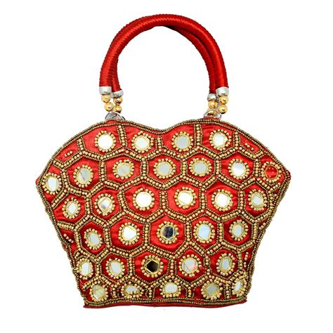 Kuber Industries Mirror Work Silk Handheld Bag, Small, Red : Amazon.in ...