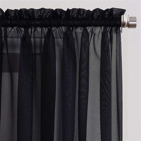 Emily Black Rod Pocket Sheer Voile Curtain Panel, 84"