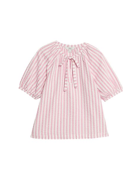 Buy Pure Cotton Textured Striped Top at Marks & Spencer