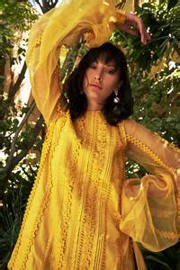 Buy Vidhi Wadhwani Yellow Cotton A-line Applique Dress Online | Aza ...