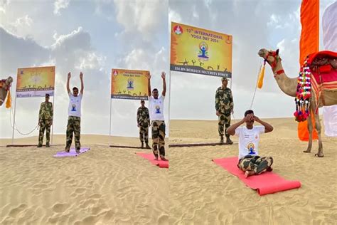 BSF jawans perform Yoga on dunes in Jaisalmer on International Yoga Day