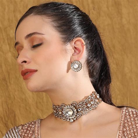 Buy Kundan Bridal Choker Necklace & Earrings – Auraa Trends