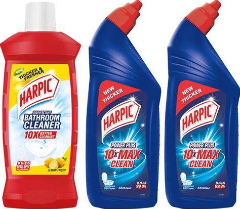 Harpic Toilet Cleaner Original 1L Pack of 2 + Bathroom Cleaner Lemon 1L ...