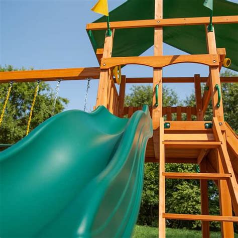 Buy DYI Outing III Wooden Outdoor Playset with Tarp Roof, Rock Wall ...