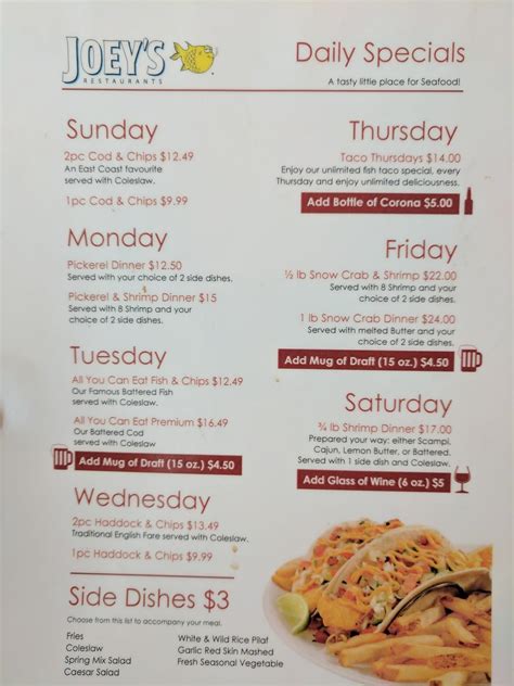 Menu at Joey’s Seafood Restaurants, Winnipeg, Regent Ave W Unit 850