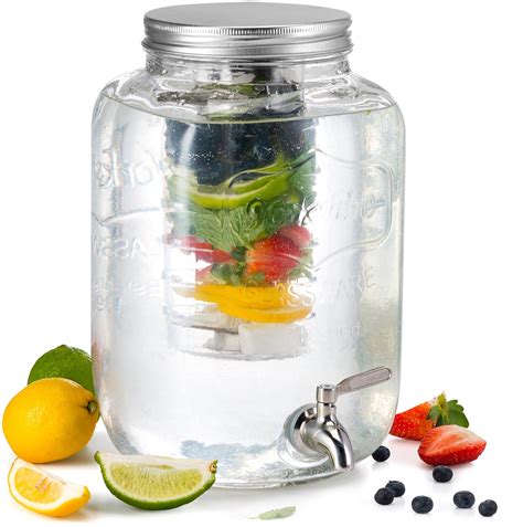 KooK Glass 2 Gallon Drink Dispenser with Fruit & Ice Infuser and ...