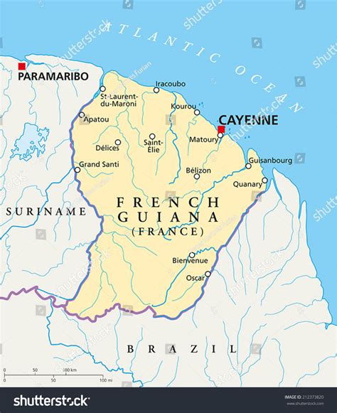 French Guiana Political Map Capital Cayenne Stock Vector (Royalty Free) 212373820 | Shutterstock