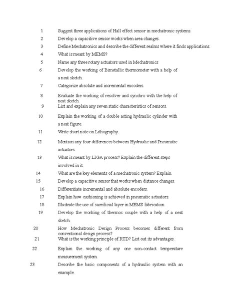 IMP - Important Questions on Mechatronics Applications and Sensors ...